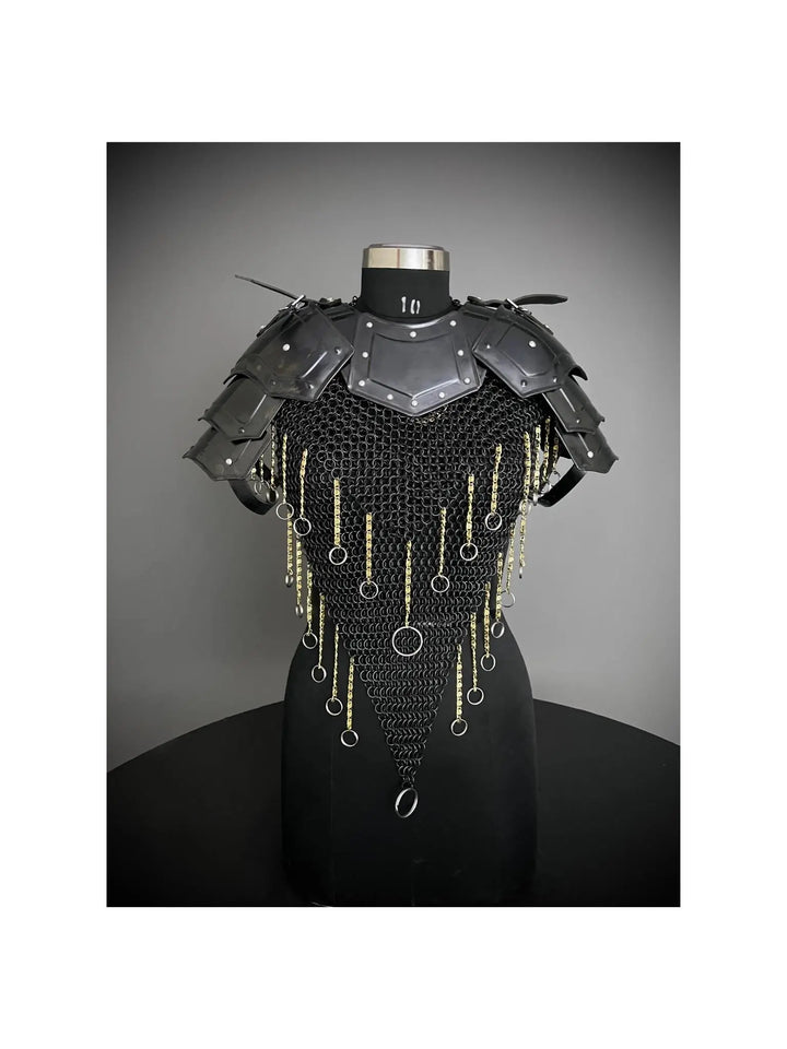 Female Knight Armor: Steel Gorget Pouldron, Chainmail Top - LARP Cosplay