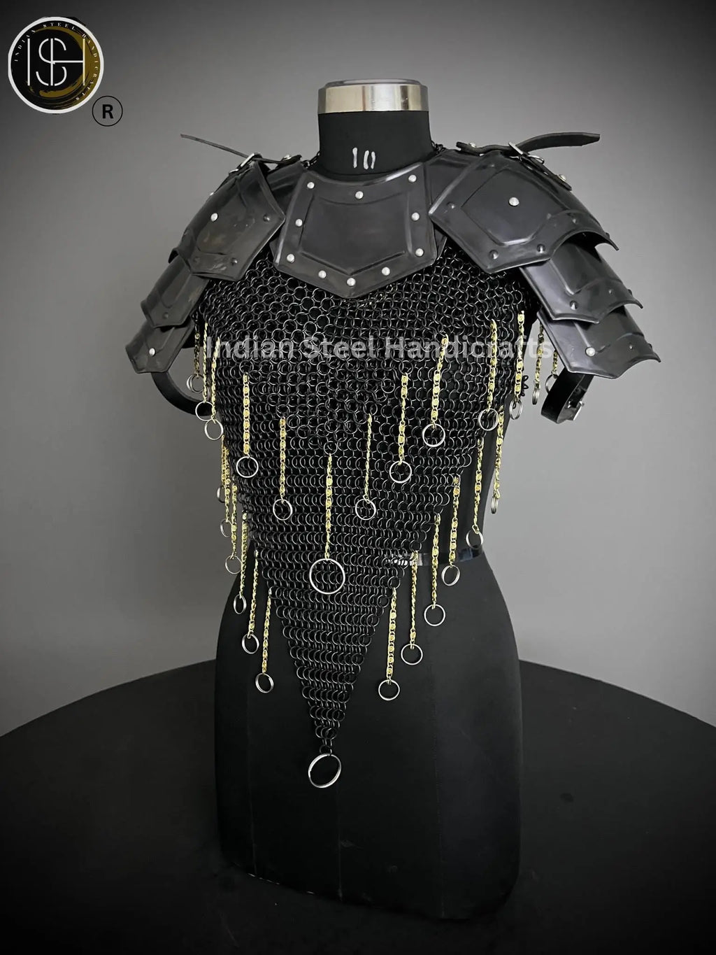 Female Knight Armor: Steel Gorget Pouldron, Chainmail Top - LARP Cosplay