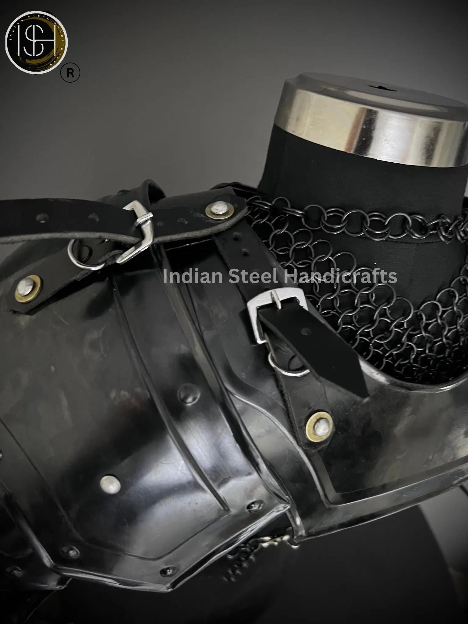 Female Knight Armor: Steel Gorget Pouldron, Chainmail Top - LARP Cosplay