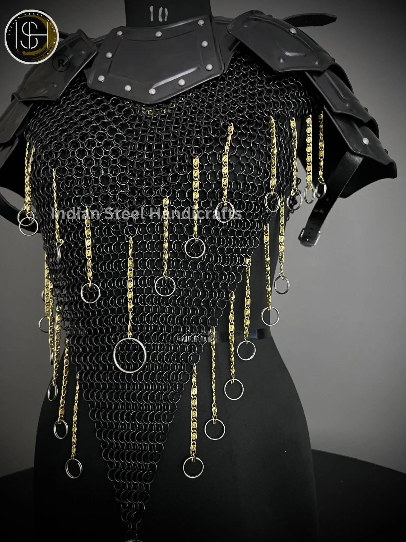 Female Knight Armor: Steel Gorget Pouldron, Chainmail Top - LARP Cosplay