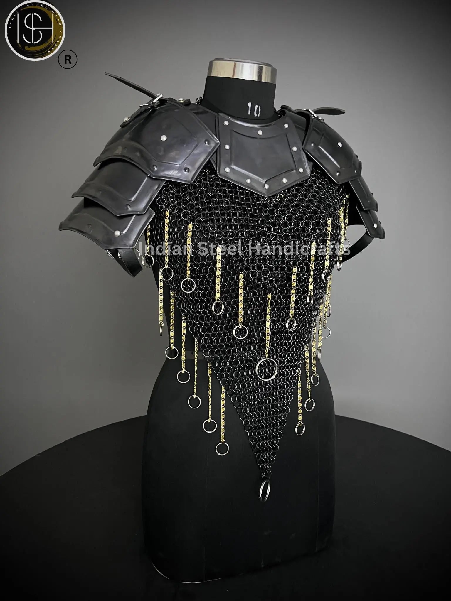 Female Knight Armor: Steel Gorget Pouldron, Chainmail Top - LARP Cosplay