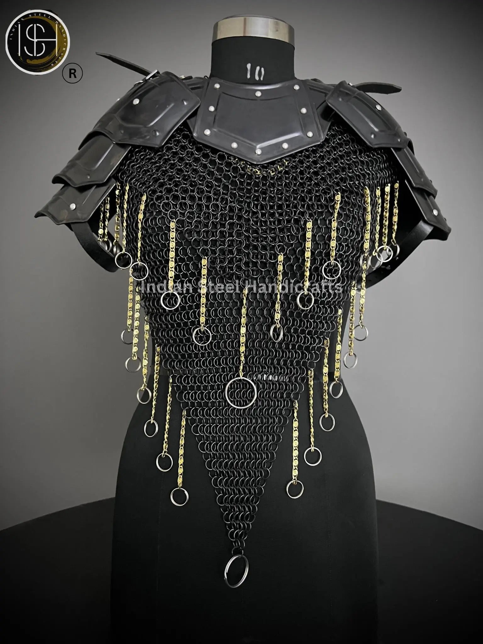 Female Knight Armor: Steel Gorget Pouldron, Chainmail Top - LARP Cosplay