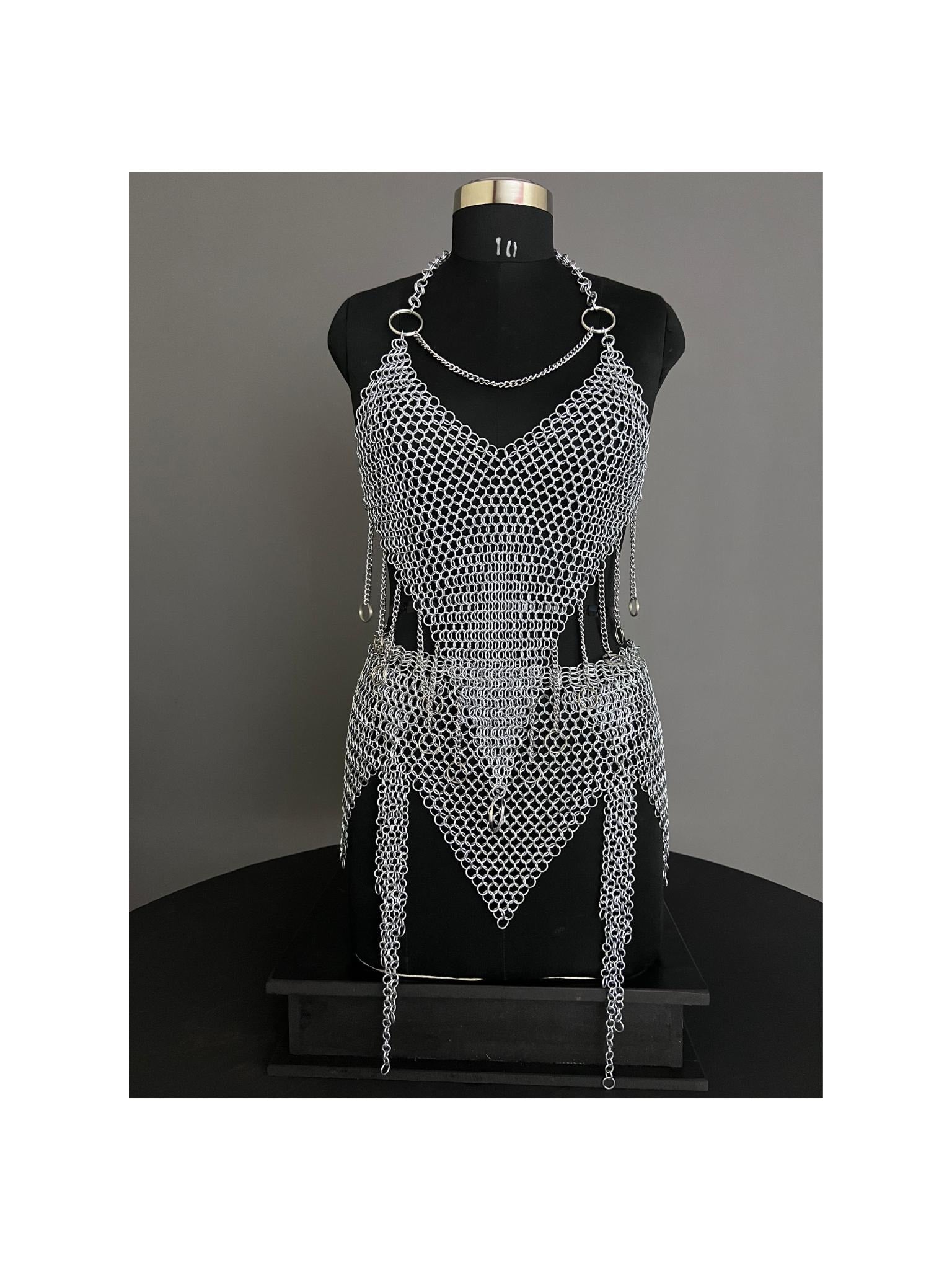 Chainmail Harness, Chainmail Chains Layers top & Skirt, Rings Costume, Wedding Cosplay Costume, Larp , Cosplay, Sca Armor, Gift For Women.