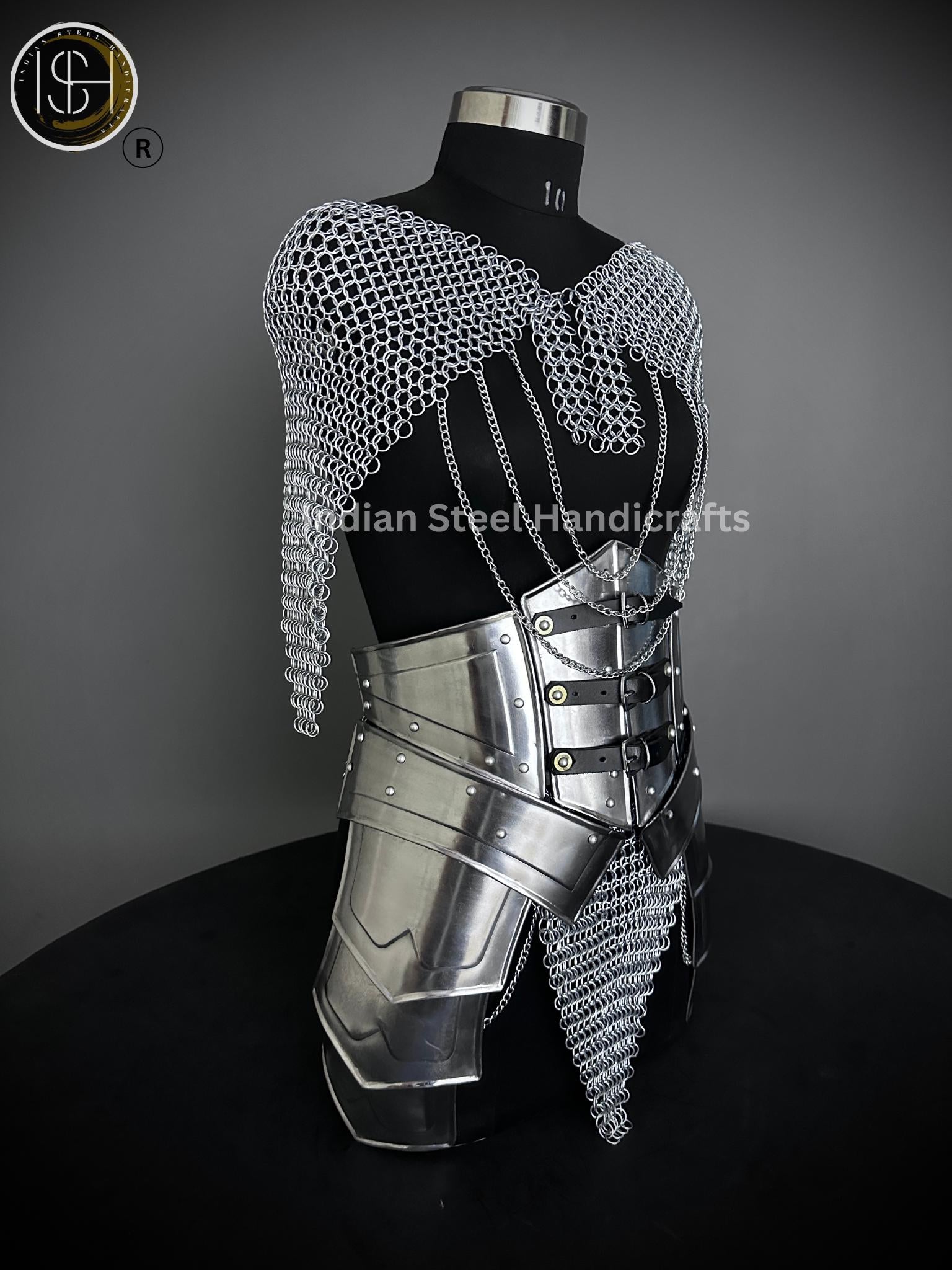 Medieval Ancient Corset Armor, Brave Lady Armor,Chainmail Top & Skirt, Cosplay Armor, Sca Armor, Larp Armor, Fantasy Armor, Gift for women.