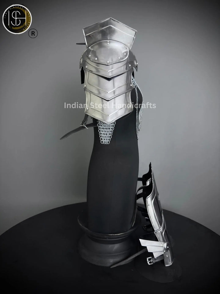 Medieval Steel Armor Set: Gorget, Pauldrons, Bracer - SCA LARP Cosplay