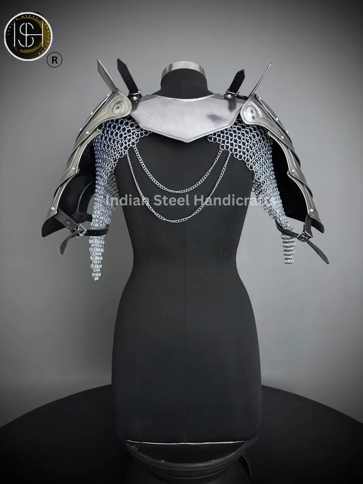 Medieval Steel Armor Set: Gorget, Pauldrons, Bracer - SCA LARP Cosplay