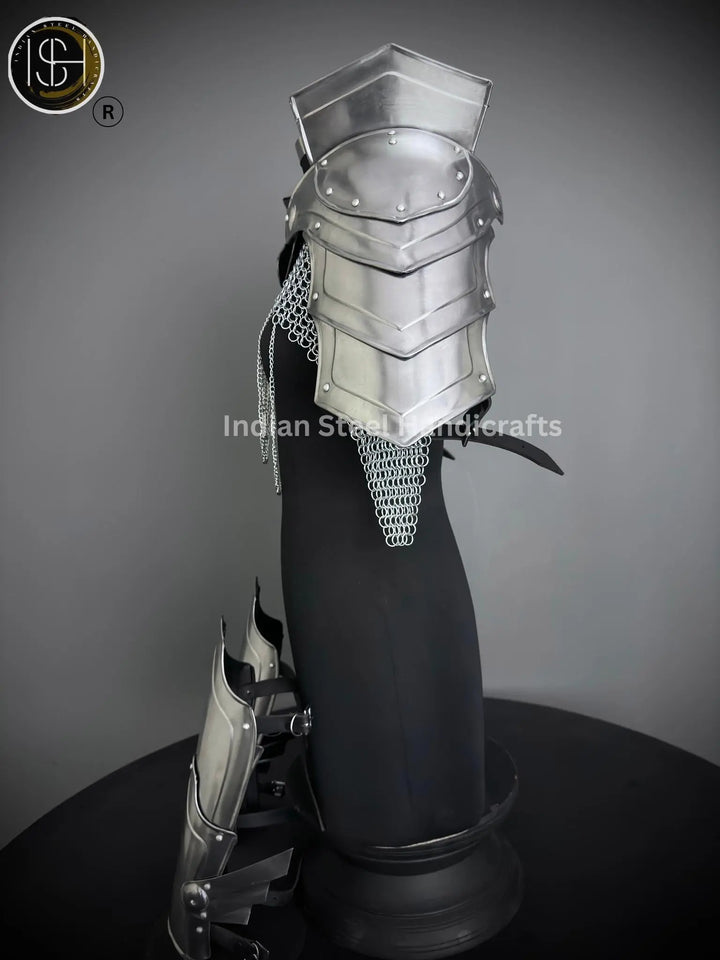 Medieval Steel Armor Set: Gorget, Pauldrons, Bracer - SCA LARP Cosplay