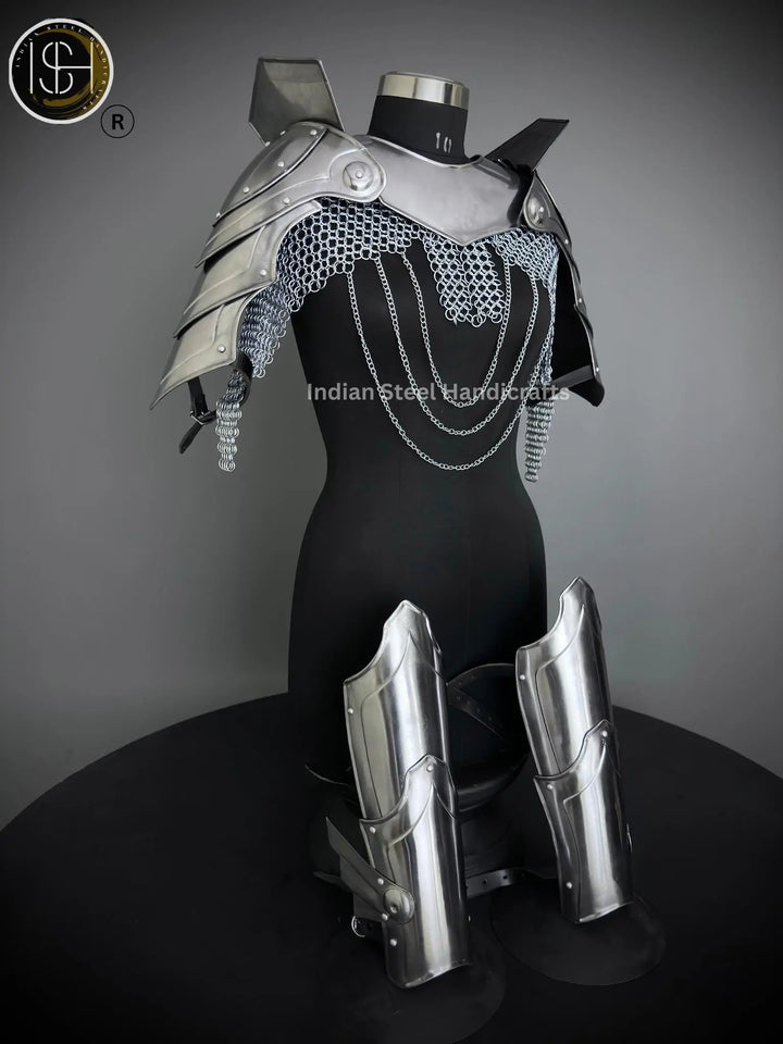 Medieval Steel Armor Set: Gorget, Pauldrons, Bracer - SCA LARP Cosplay