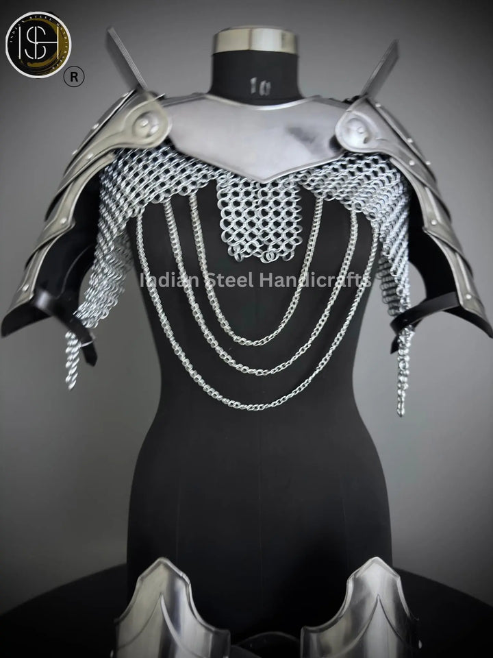 Medieval Steel Armor Set: Gorget, Pauldrons, Bracer - SCA LARP Cosplay
