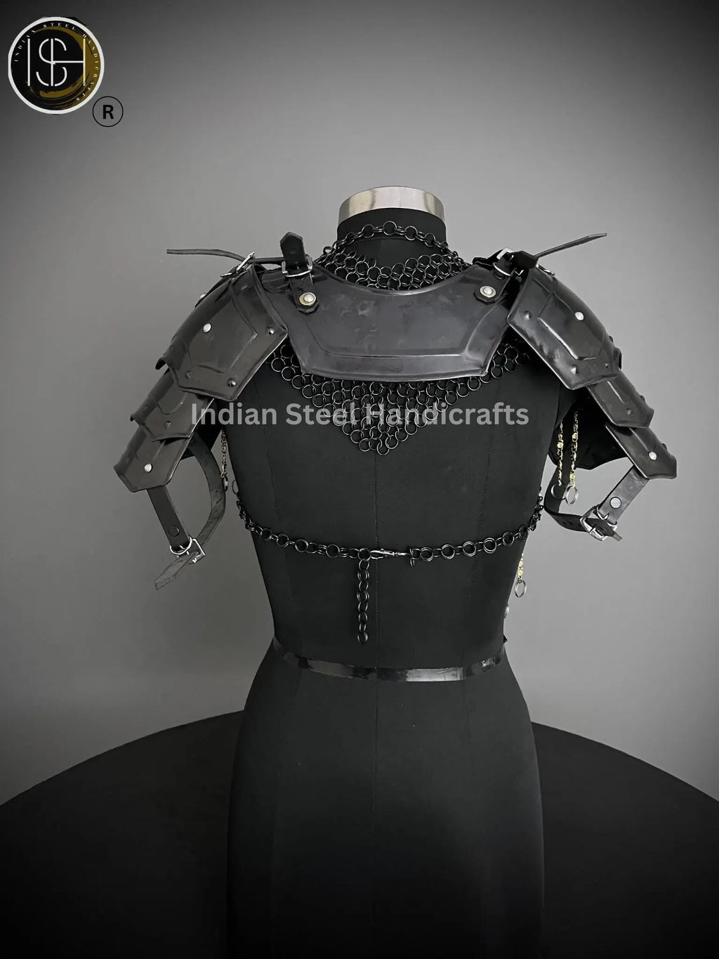 Female Knight Armor: Steel Gorget Pouldron, Chainmail Top - LARP Cosplay