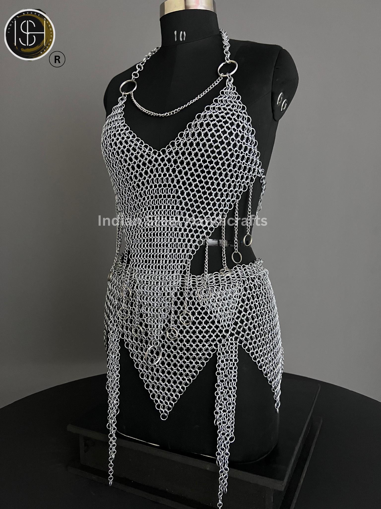 Chainmail Harness, Chainmail Chains Layers top & Skirt, Rings Costume, Wedding Cosplay Costume, Larp , Cosplay, Sca Armor, Gift For Women.