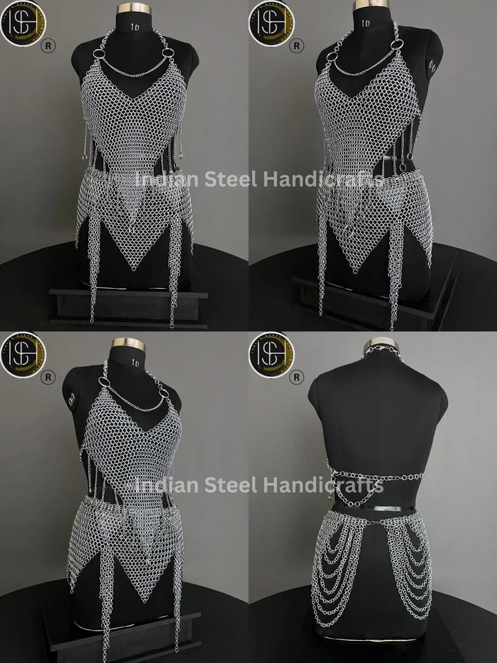 Chainmail Harness, Chainmail Chains Layers top & Skirt, Rings Costume, Wedding Cosplay Costume, Larp , Cosplay, Sca Armor, Gift For Women. ISH Collection