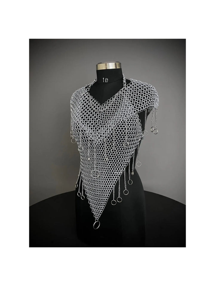 Chainmail Harness, Chainmail Chains Layers top, Jump Rings Costume, Wedding Cosplay Costume, Larp , Cosplay, Sca Armor, Gift For Women. ISH Collection