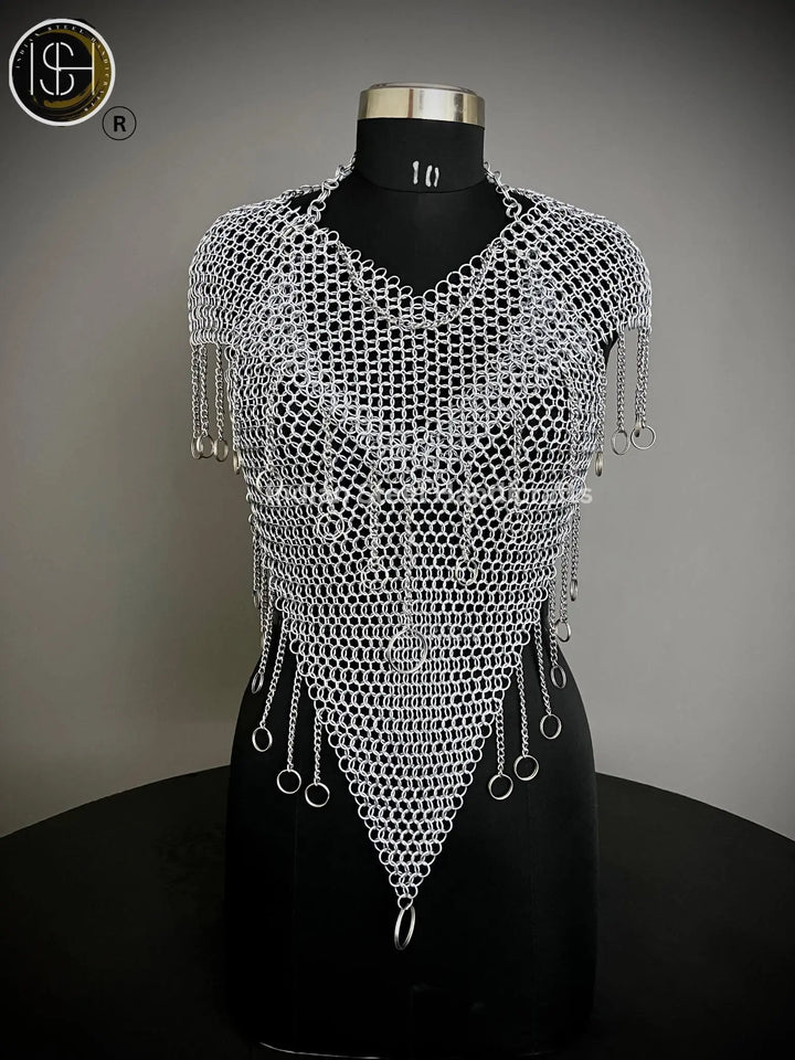 Chainmail Harness, Chainmail Chains Layers top, Jump Rings Costume, Wedding Cosplay Costume, Larp , Cosplay, Sca Armor, Gift For Women. ISH Collection