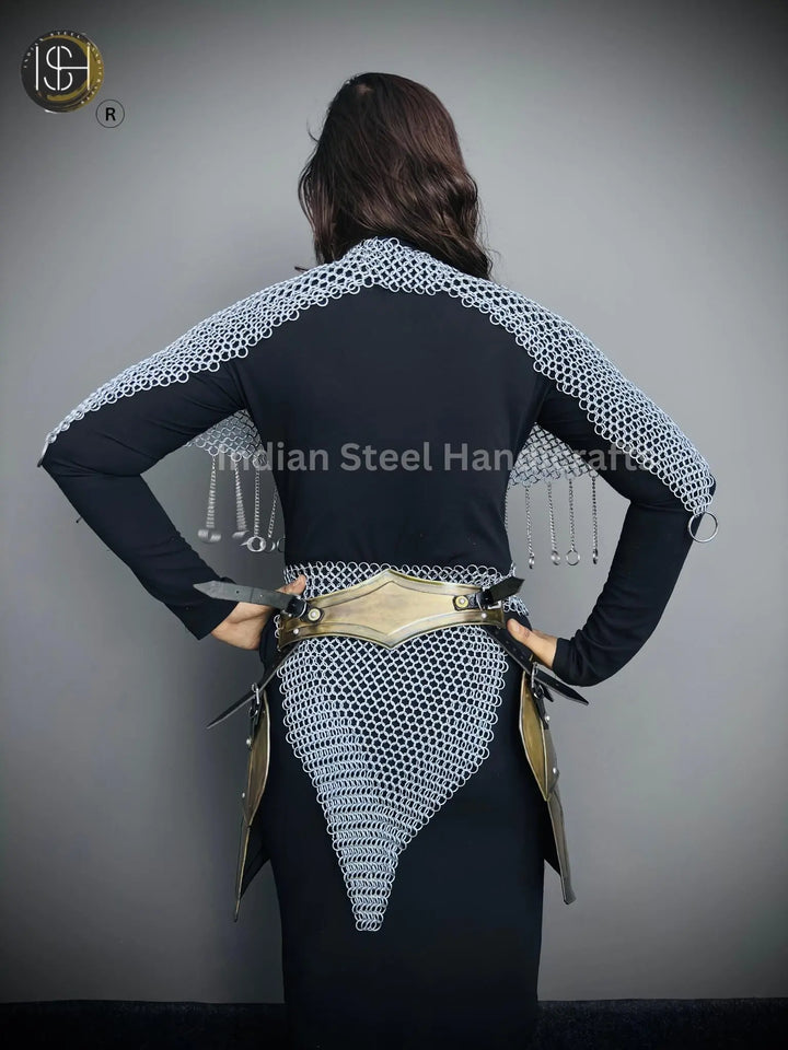 Chainmail Chains Layers top & Skirt, belt ,Tesset, Rings Costume, Wedding Cosplay Costume, Larp , Cosplay, Sca Armor, Gift For Women. ISH Collection