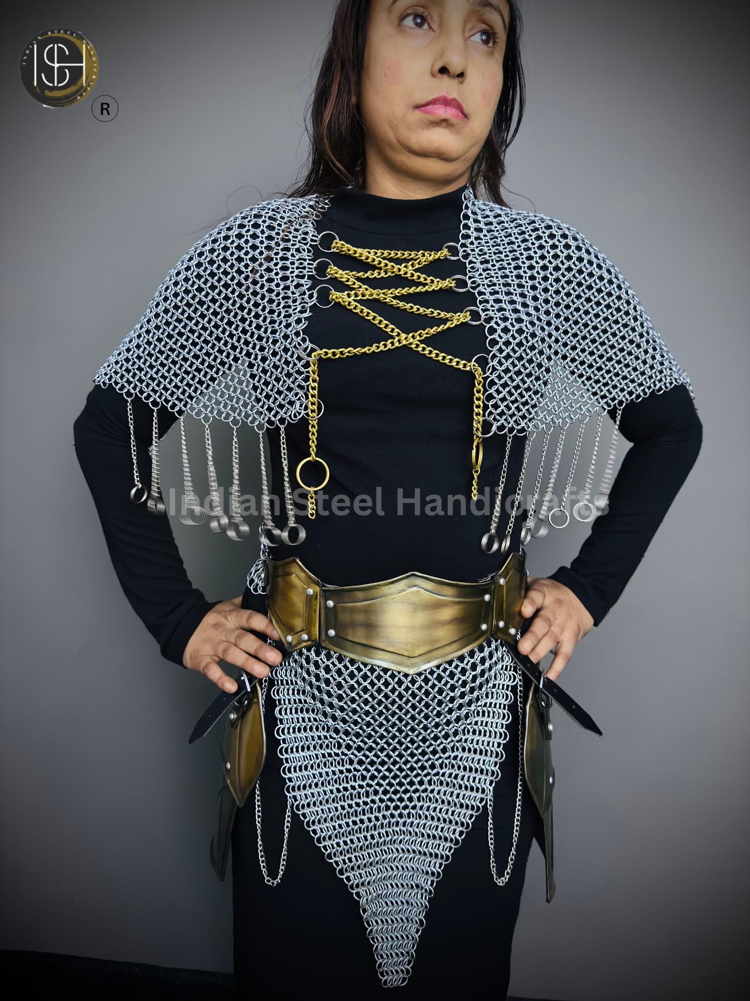 Chainmail Chains Layers top & Skirt, belt ,Tesset, Rings Costume, Wedding Cosplay Costume, Larp , Cosplay, Sca Armor, Gift For Women.
