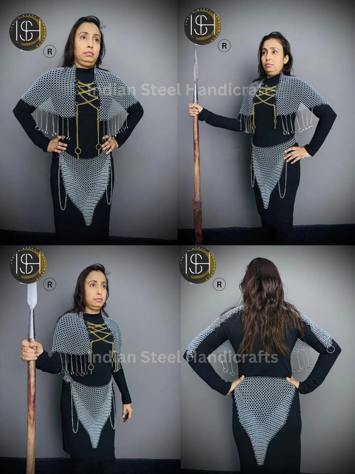 Chainmail Chains Layers top & Skirt, belt ,Tesset, Rings Costume, Wedding Cosplay Costume, Larp , Cosplay, Sca Armor, Gift For Women. ISH Collection