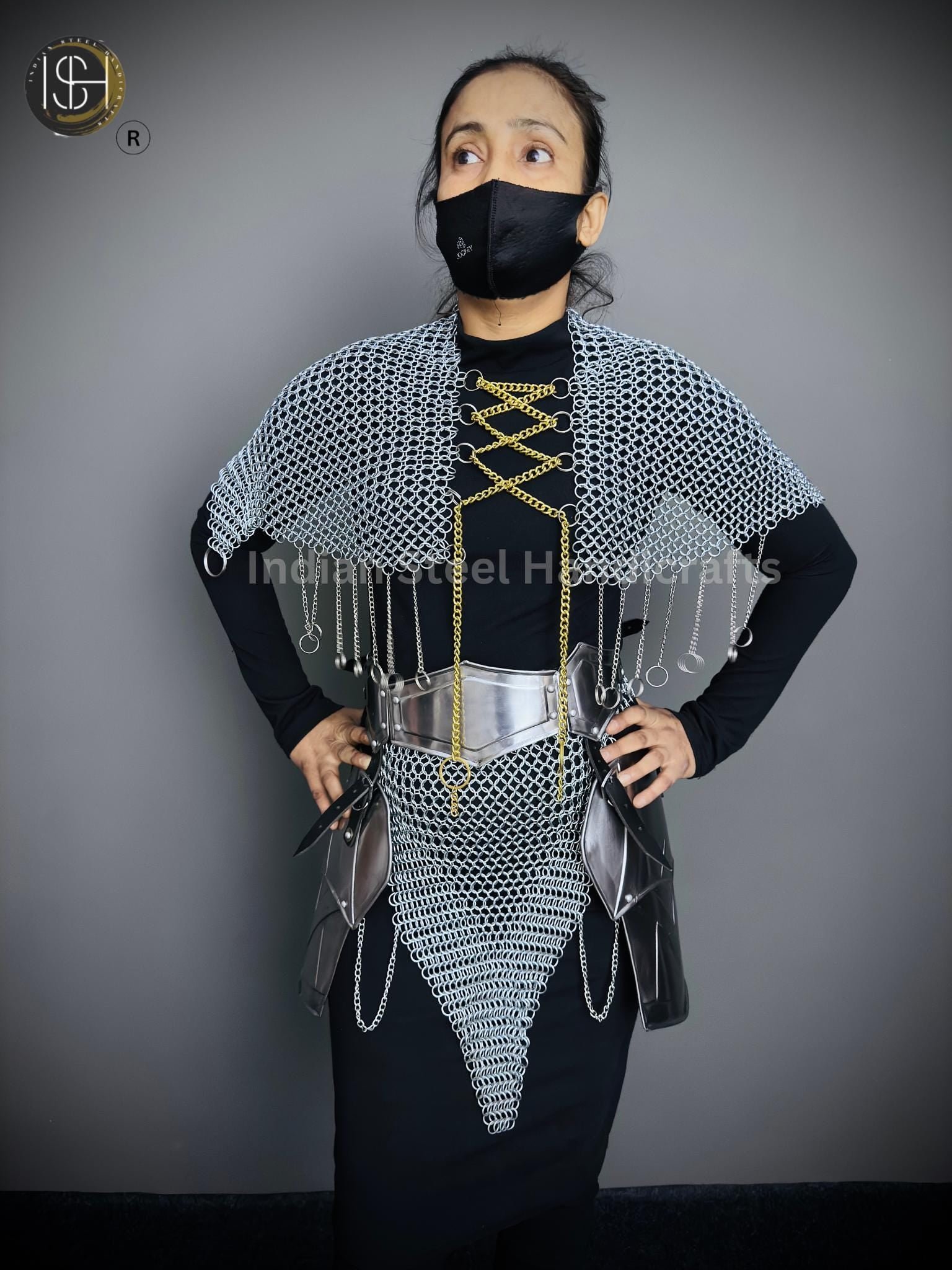 Chainmail Chains Layers top & Skirt, belt ,Tesset, Rings Costume, Wedding Cosplay Costume, Larp , Cosplay, Sca Armor, Gift For Women.