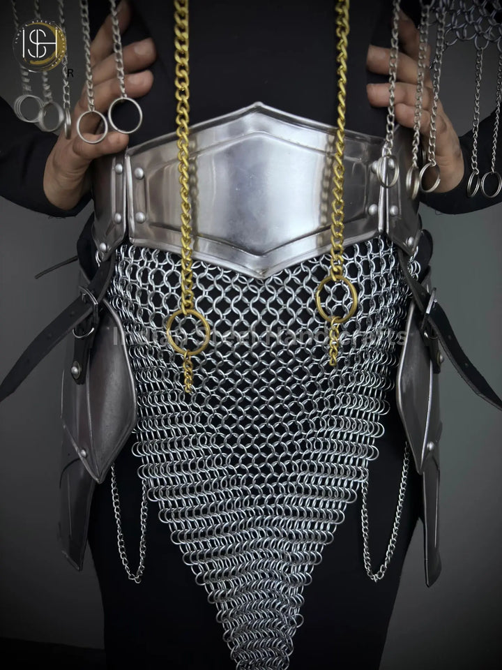 Chainmail Chains Layers top & Skirt, belt ,Tesset, Rings Costume, Wedding Cosplay Costume, Larp , Cosplay, Sca Armor, Gift For Women. ISH Collection