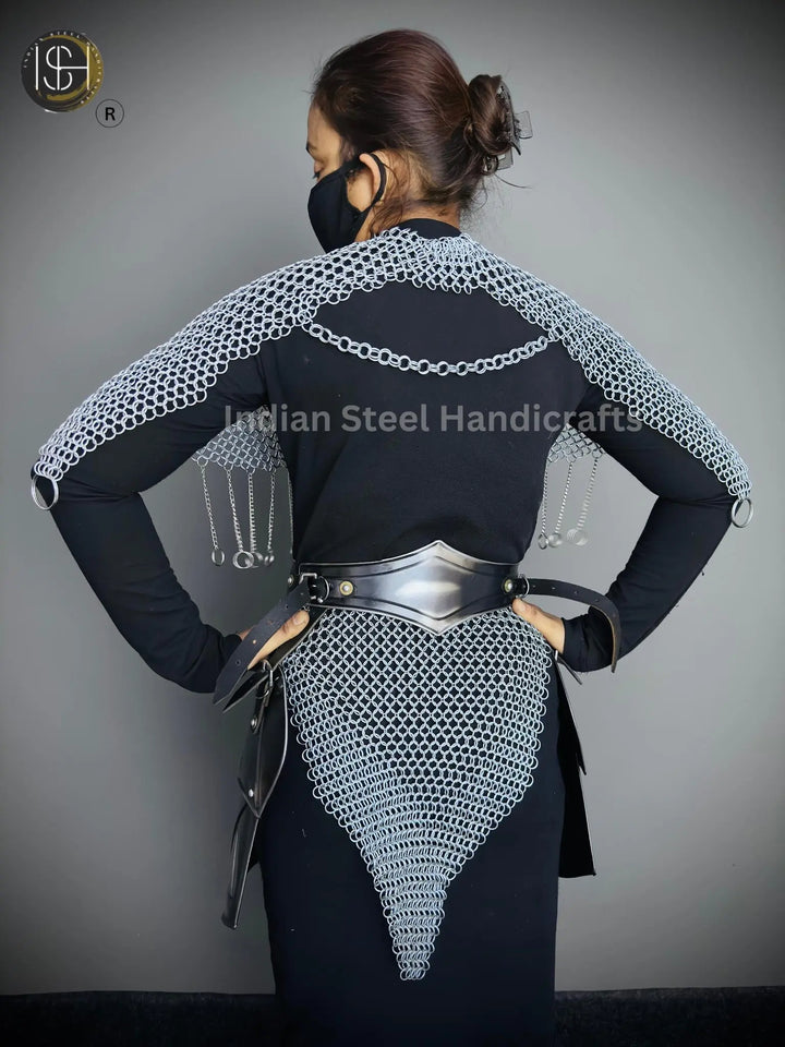 Chainmail Chains Layers top & Skirt, belt ,Tesset, Rings Costume, Wedding Cosplay Costume, Larp , Cosplay, Sca Armor, Gift For Women. ISH Collection