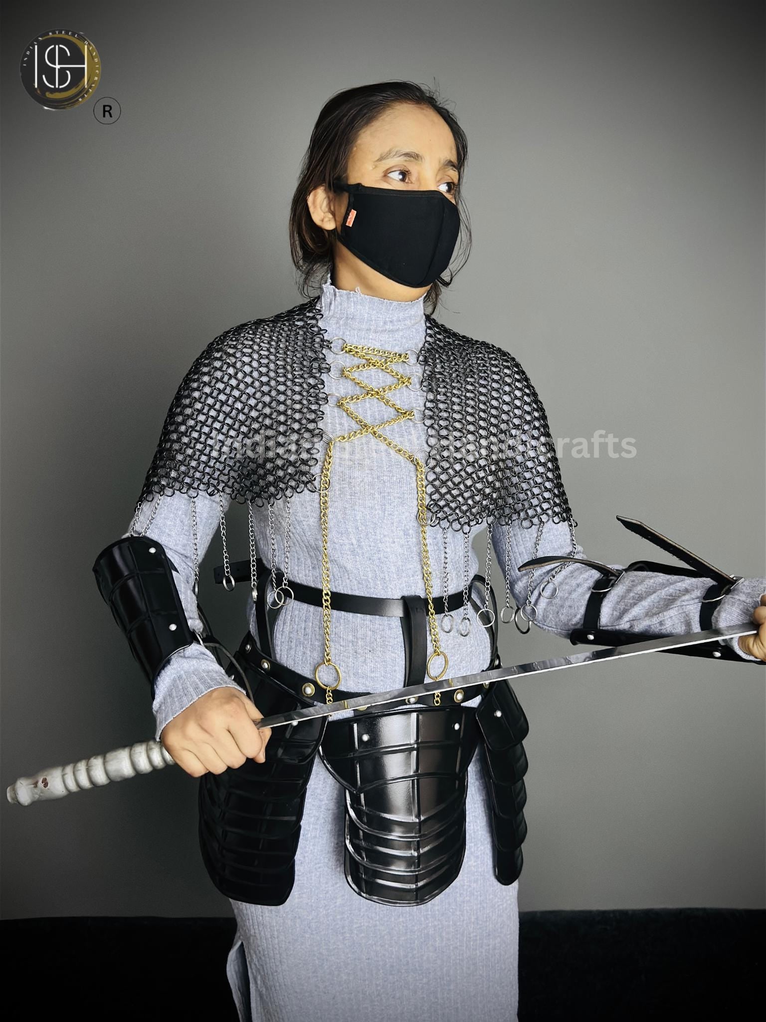 Chainmail Chains Layers top, Bracer & Tesset Armor, Wedding Cosplay Costume, Larp , Cosplay, Sca Armor, Gift For Women.