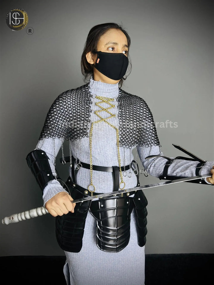Chainmail Chains Layers top, Bracer & Tesset Armor, Wedding Cosplay Costume, Larp , Cosplay, Sca Armor, Gift For Women. ISH Collection