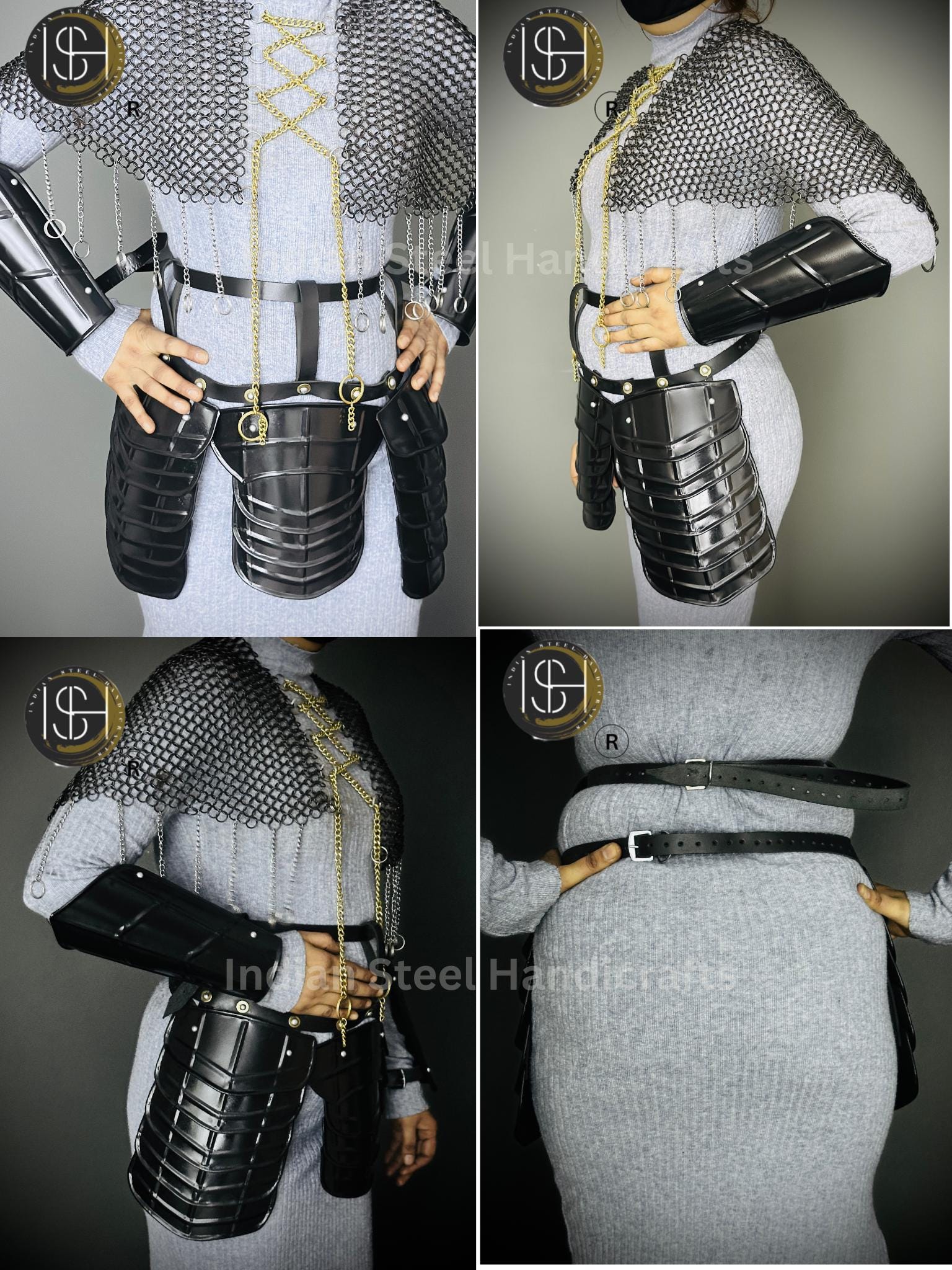 Chainmail Chains Layers top, Bracer & Tesset Armor, Wedding Cosplay Costume, Larp , Cosplay, Sca Armor, Gift For Women.