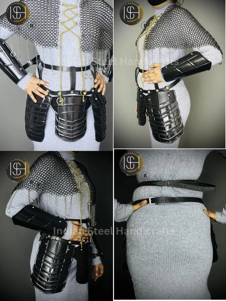 Chainmail Chains Layers top, Bracer & Tesset Armor, Wedding Cosplay Costume, Larp , Cosplay, Sca Armor, Gift For Women. ISH Collection
