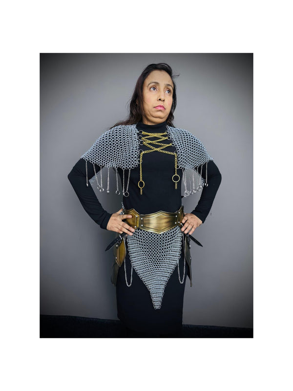 Chainmail Chains Layers top & Skirt, belt ,Tesset, Rings Costume, Wedding Cosplay Costume, Larp , Cosplay, Sca Armor, Gift For Women.