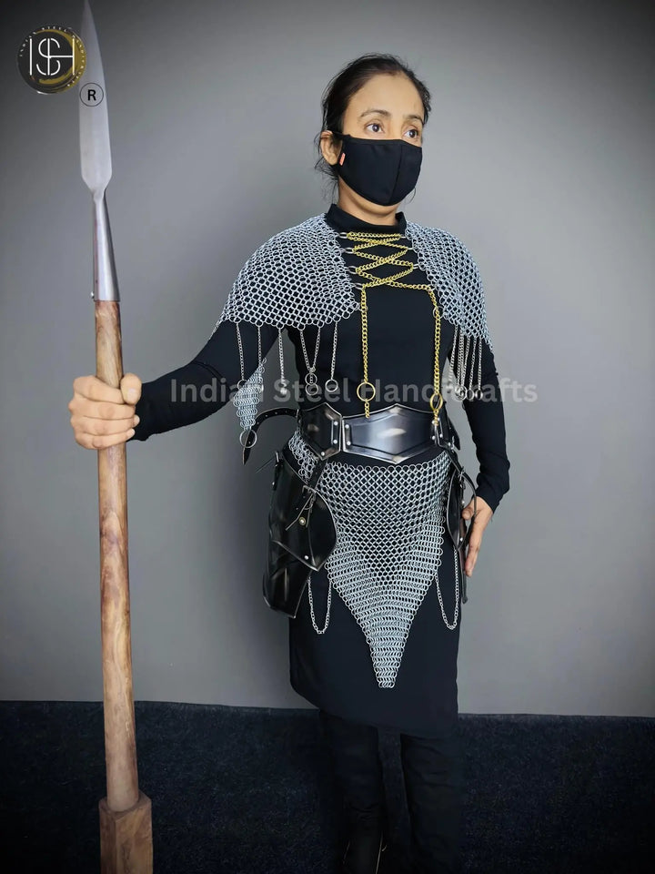 Chainmail Chains Layers top & Skirt, belt ,Tesset, Rings Costume, Wedding Cosplay Costume, Larp , Cosplay, Sca Armor, Gift For Women. ISH Collection