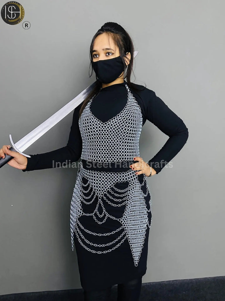 Chainmail Harness, Chainmail Chains Layers top & Skirt, Rings Costume, Wedding Cosplay Costume, Larp , Cosplay, Sca Armor, Gift For Women. ISH Collection