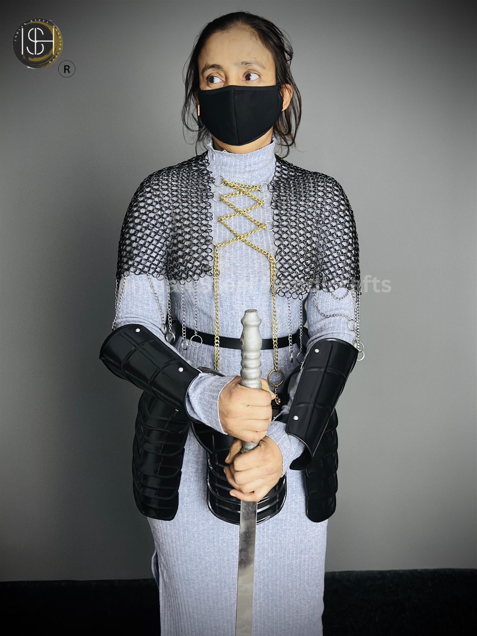 Chainmail Chains Layers top, Bracer & Tesset Armor, Wedding Cosplay Costume, Larp , Cosplay, Sca Armor, Gift For Women.