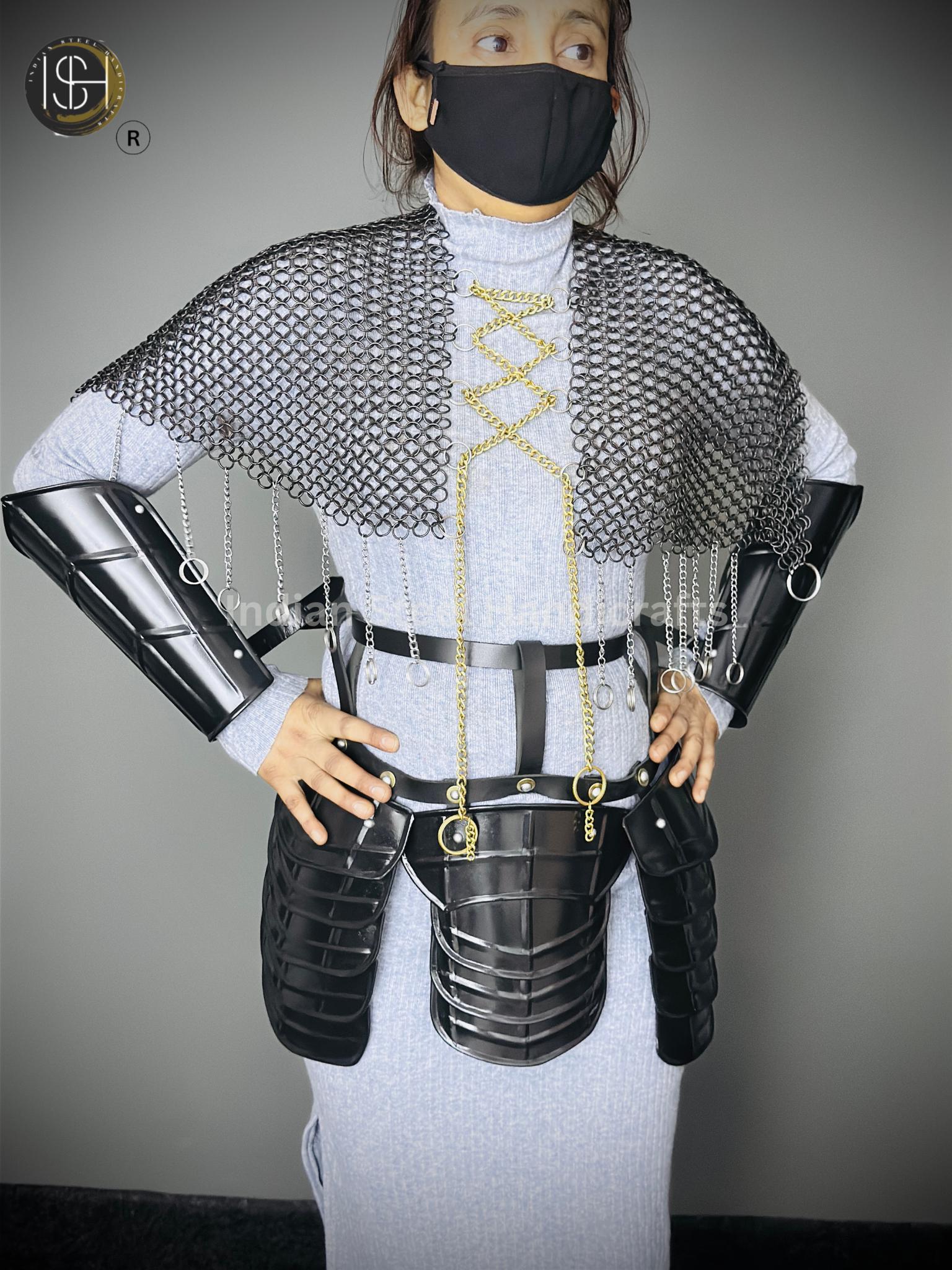 Chainmail Chains Layers top, Bracer & Tesset Armor, Wedding Cosplay Costume, Larp , Cosplay, Sca Armor, Gift For Women.