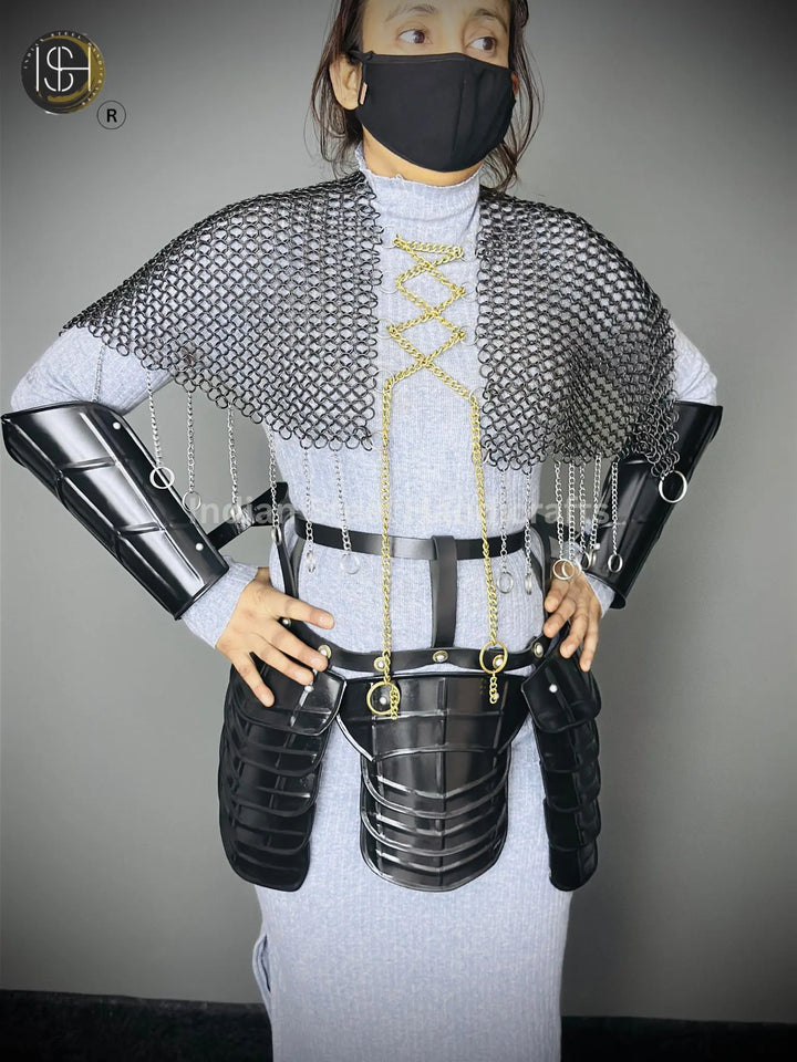 Chainmail Chains Layers top, Bracer & Tesset Armor, Wedding Cosplay Costume, Larp , Cosplay, Sca Armor, Gift For Women. ISH Collection
