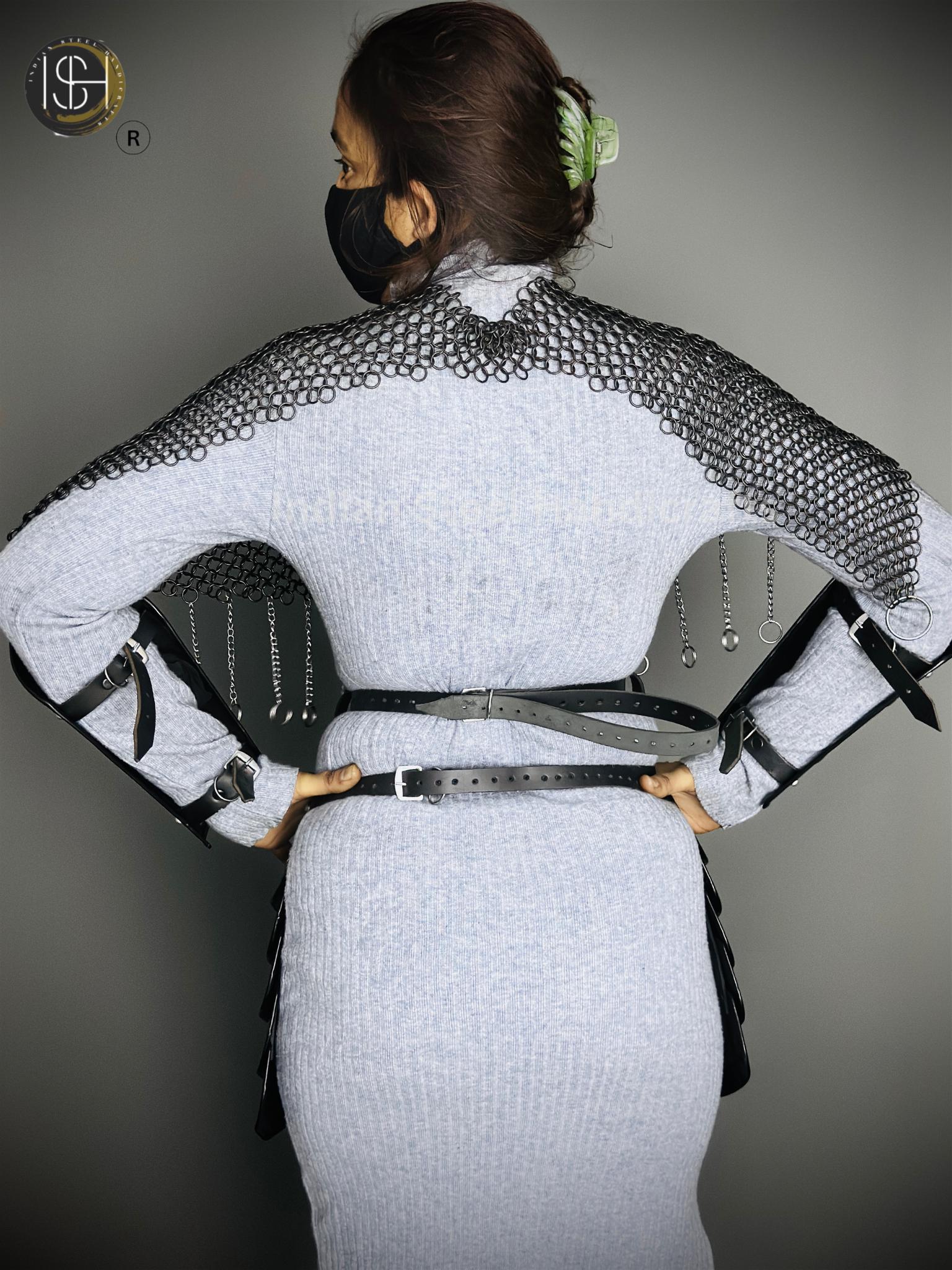 Chainmail Chains Layers top, Bracer & Tesset Armor, Wedding Cosplay Costume, Larp , Cosplay, Sca Armor, Gift For Women.