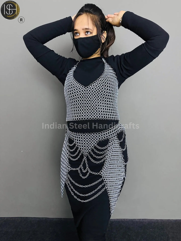 Chainmail Harness, Chainmail Chains Layers top & Skirt, Rings Costume, Wedding Cosplay Costume, Larp , Cosplay, Sca Armor, Gift For Women. ISH Collection
