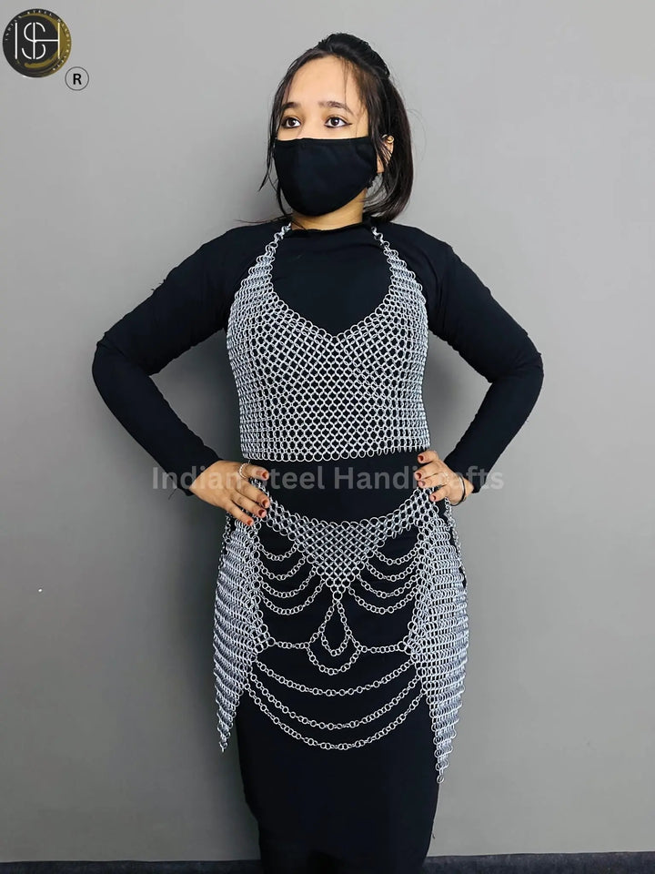 Chainmail Harness, Chainmail Chains Layers top & Skirt, Rings Costume, Wedding Cosplay Costume, Larp , Cosplay, Sca Armor, Gift For Women. ISH Collection