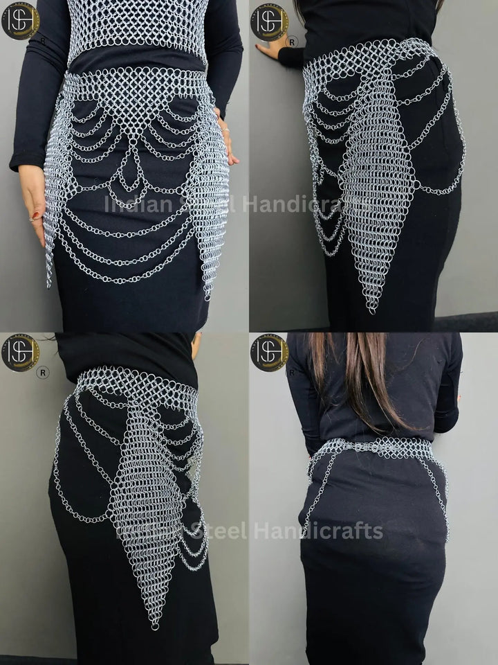 Chainmail Harness, Chainmail Chains Layers top & Skirt, Rings Costume, Wedding Cosplay Costume, Larp , Cosplay, Sca Armor, Gift For Women. ISH Collection