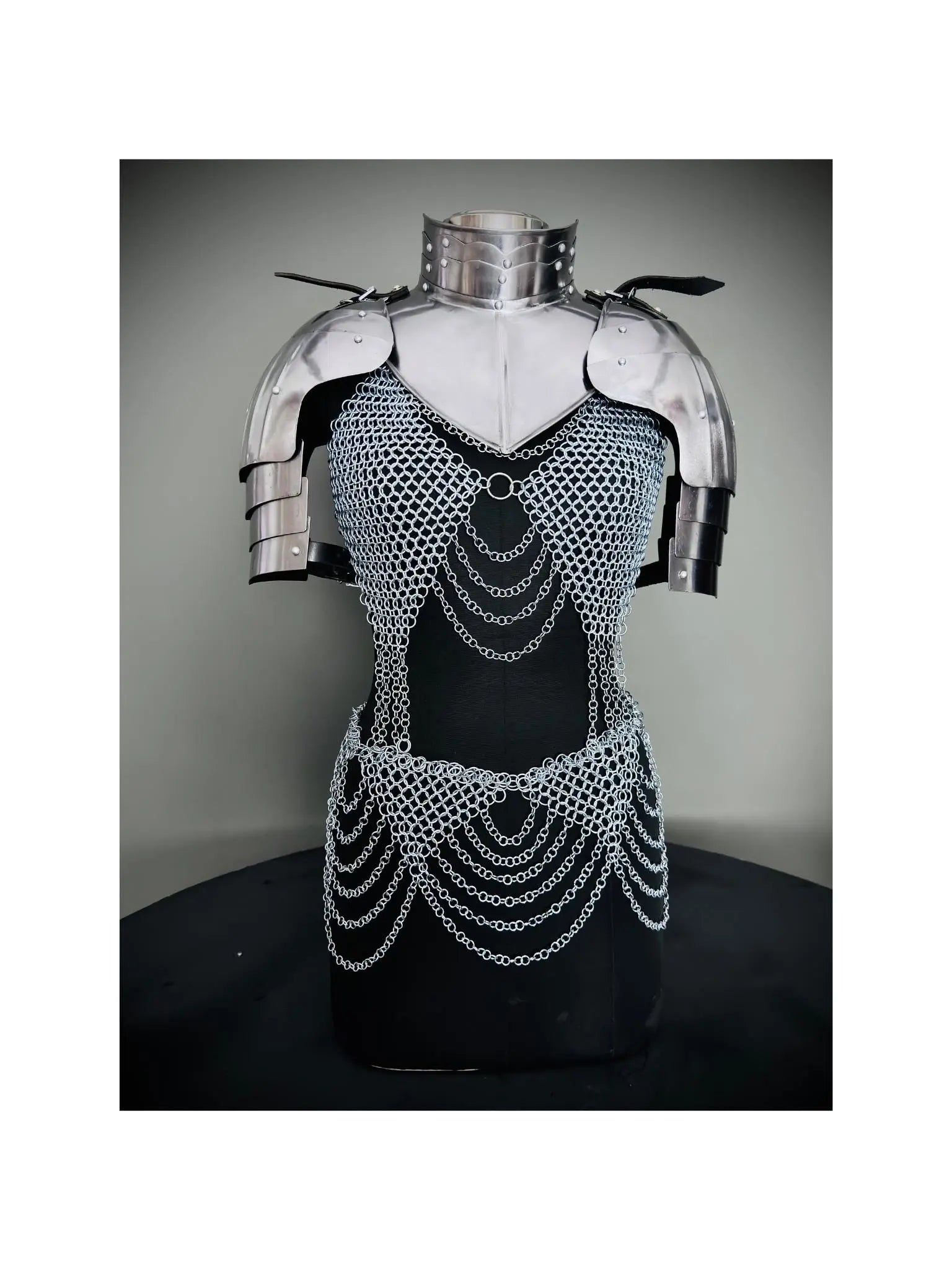Medieval Viking Skirt & Top, Gorget pauldrons,Ren faire Chainmaille Handmade Medieval Cosplay Armor, SCA Larp Costume, ISH Collection