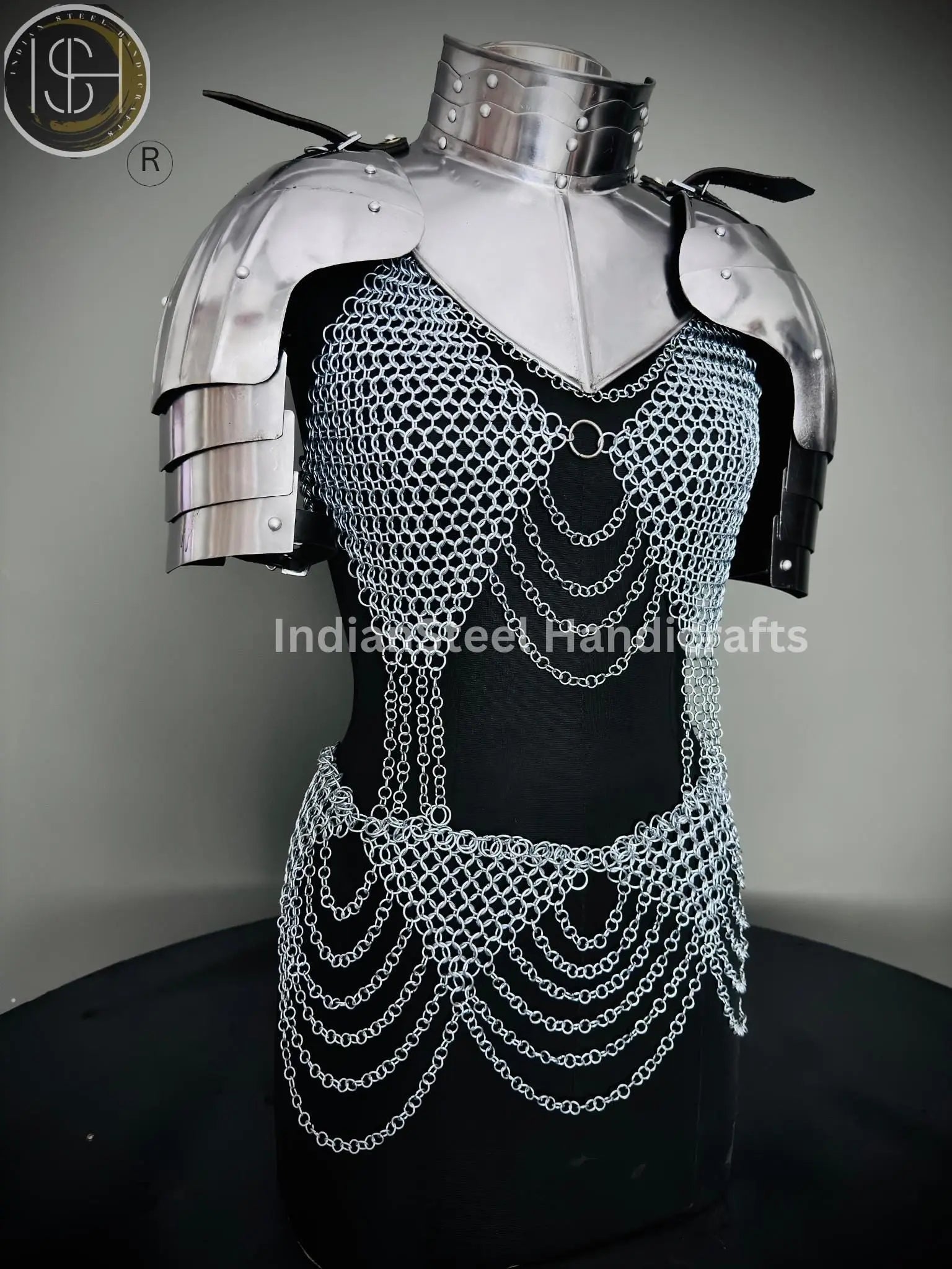 Medieval Viking Skirt & Top, Gorget pauldrons,Ren faire Chainmaille Handmade Medieval Cosplay Armor, SCA Larp Costume, ISH Collection