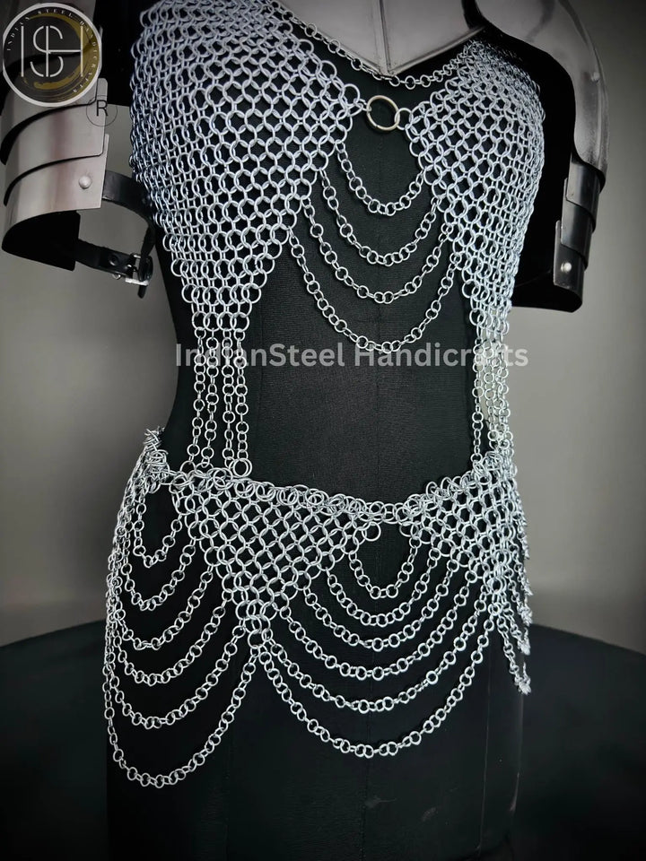 Medieval Viking Skirt & Top, Gorget pauldrons,Ren faire Chainmaille Handmade Medieval Cosplay Armor, SCA Larp Costume, ISH Collection
