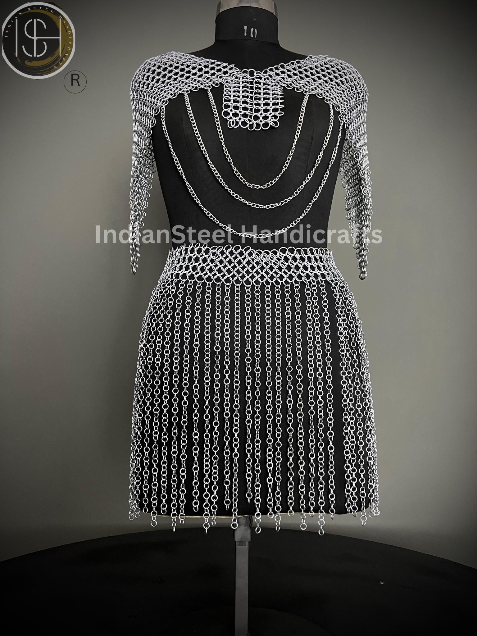 Medieval Chainmaile Top and skirt, Chain Layers Top, Chainmail Body Chain Jewellery, Chainmail Costume Fashion, Gift for women.