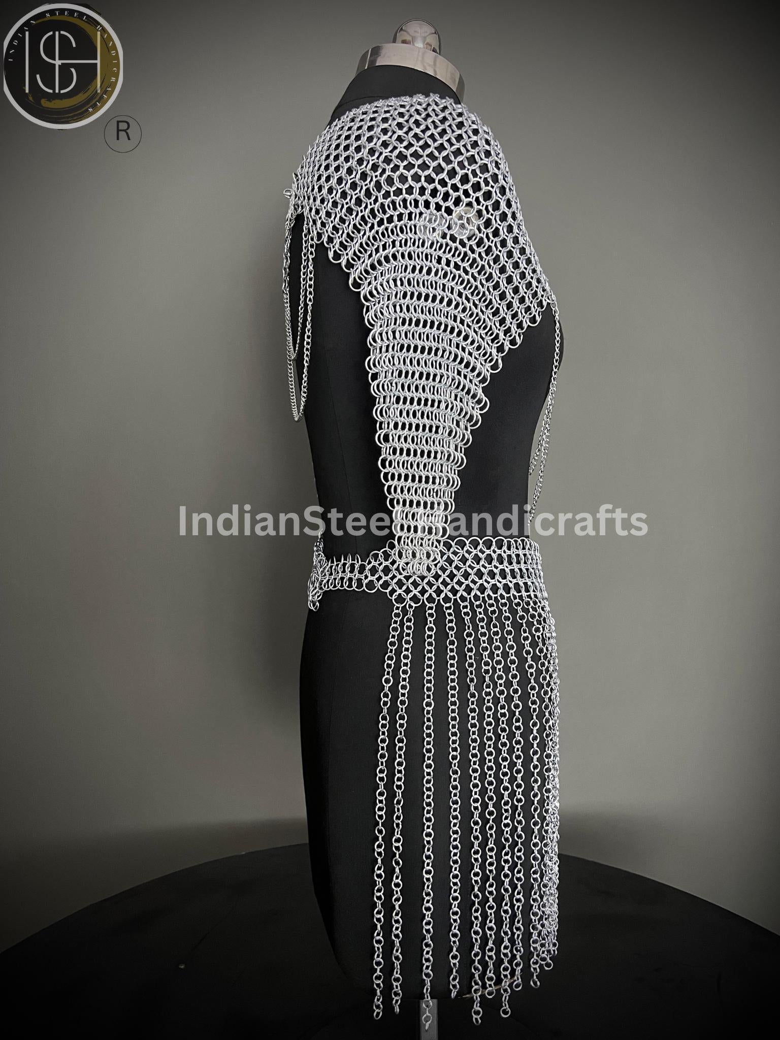 Medieval Chainmaile Top and skirt, Chain Layers Top, Chainmail Body Chain Jewellery, Chainmail Costume Fashion, Gift for women.