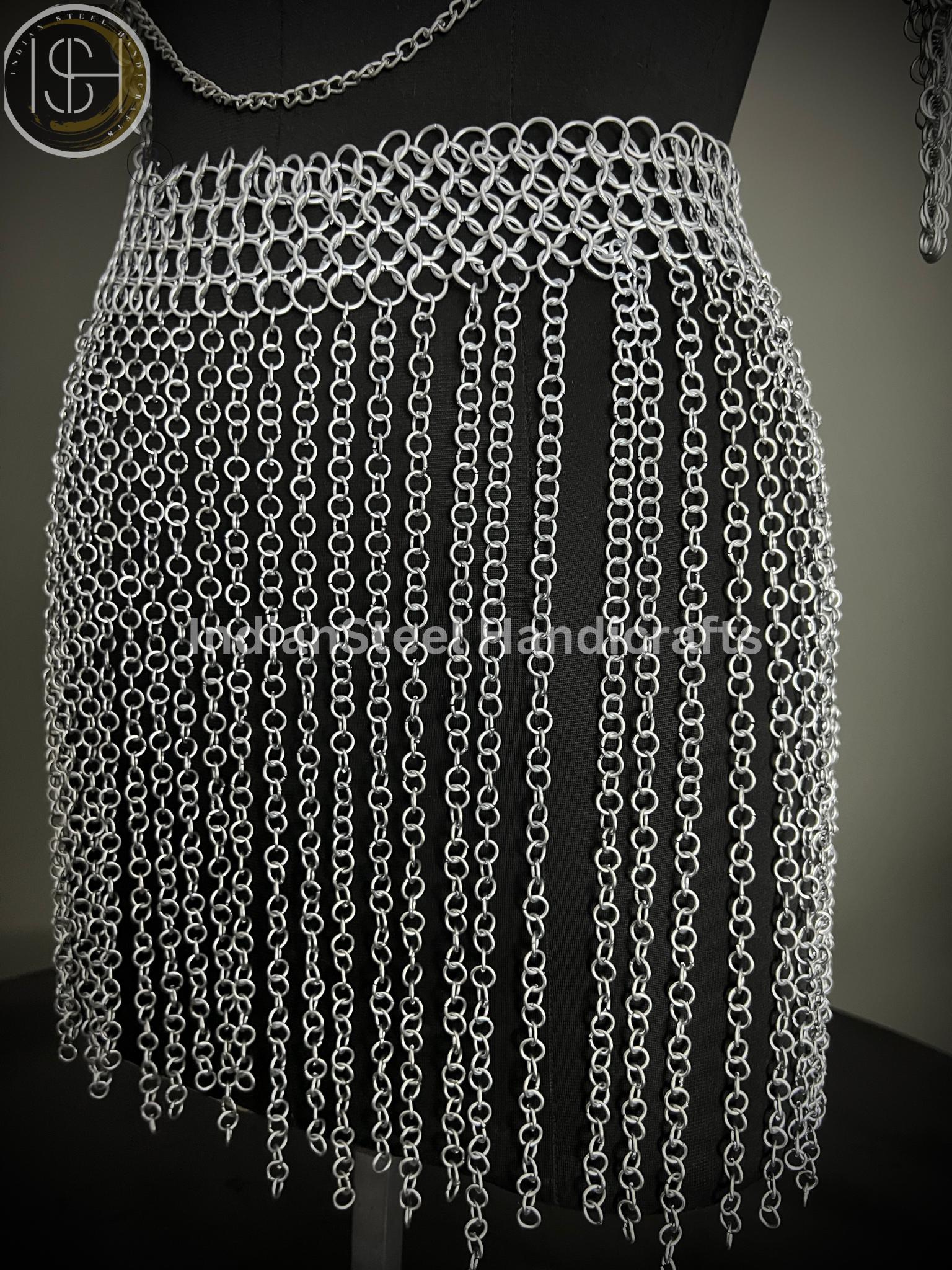 Medieval Chainmaile Top and skirt, Chain Layers Top, Chainmail Body Chain Jewellery, Chainmail Costume Fashion, Gift for women.