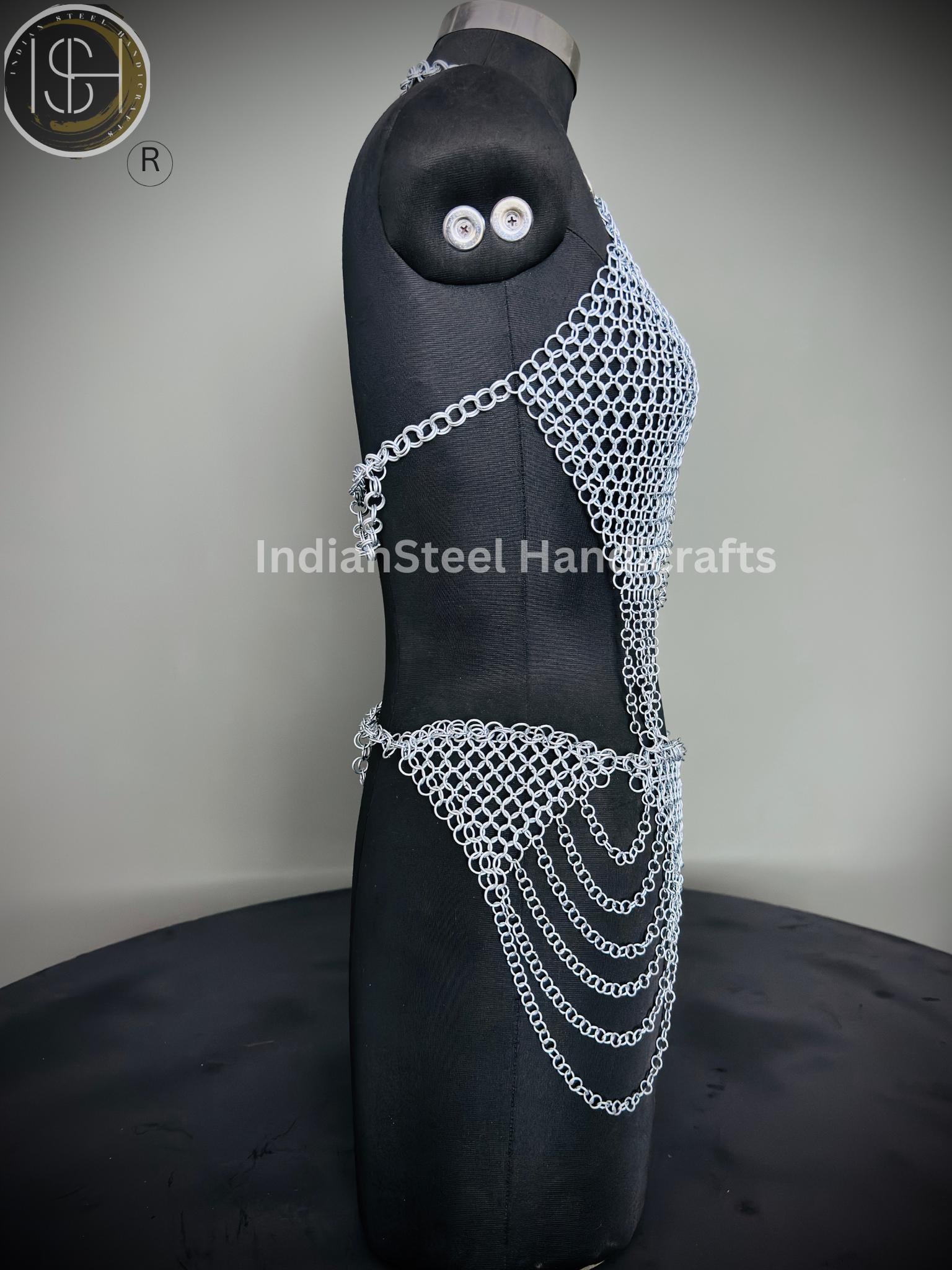 Chainmail Harness, Chainmail Chains Layers top & Skirt, Rings Costume, Wedding Cosplay Costume, Larp , Cosplay, Sca Armor, Gift For Women.