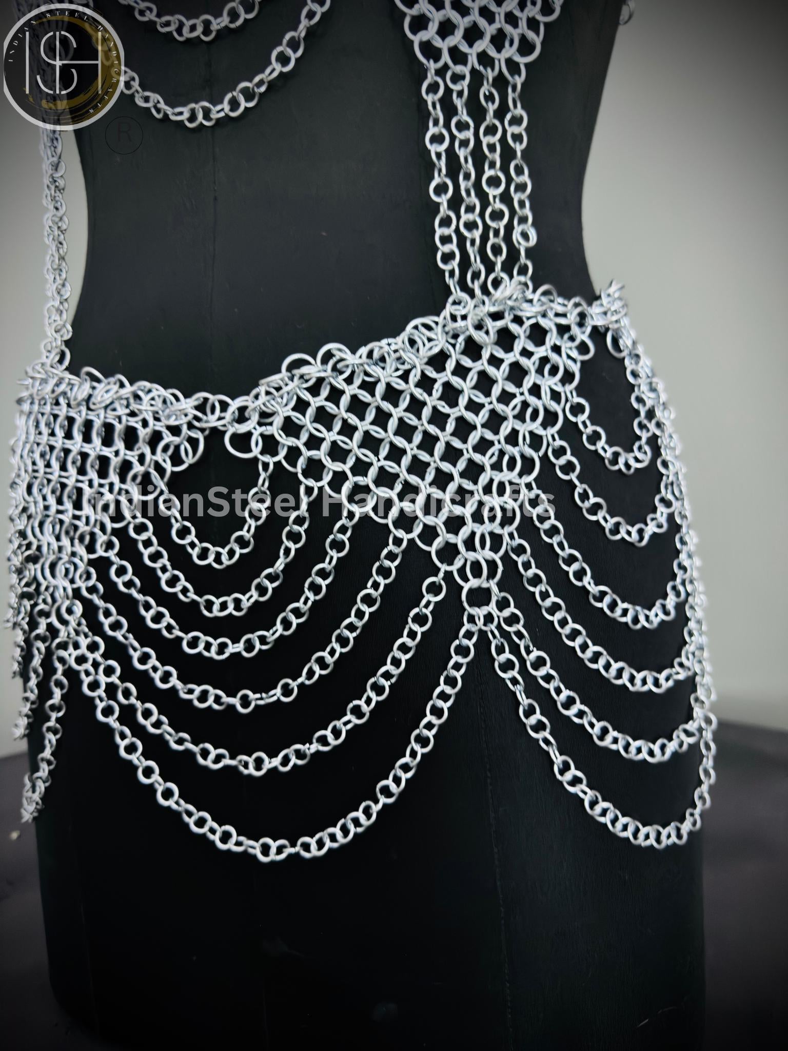 Chainmail Harness, Chainmail Chains Layers top & Skirt, Rings Costume, Wedding Cosplay Costume, Larp , Cosplay, Sca Armor, Gift For Women.