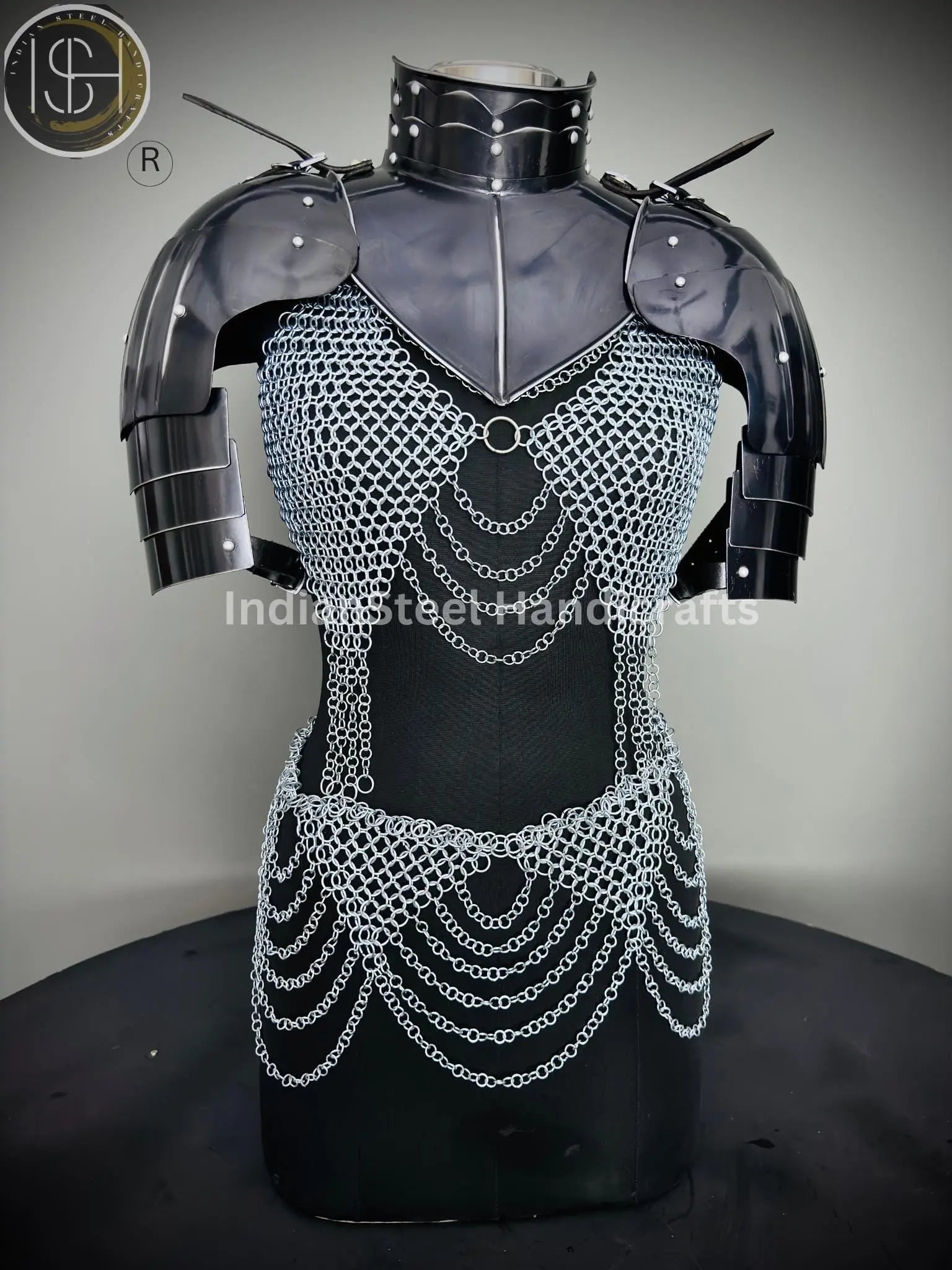 Medieval Viking Skirt & Top, Gorget pauldrons,Ren faire Chainmaille Handmade Medieval Cosplay Armor, SCA Larp Costume, ISH Collection