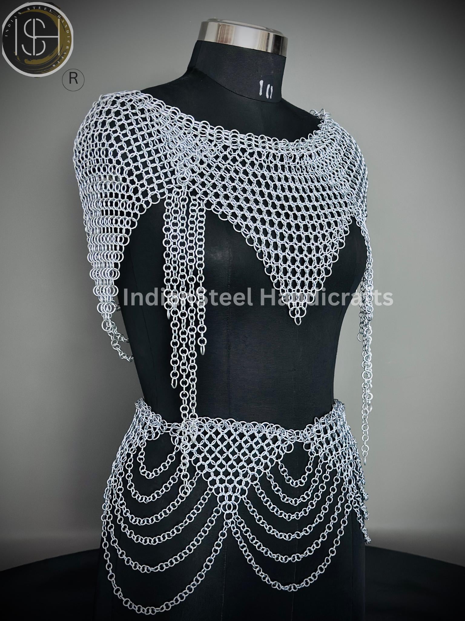 Chainmail Harness, Chainmail Chains Layers top & Skirt, Rings Costume, Wedding Cosplay Costume, Larp , Cosplay, Sca Armor, Gift For Women.