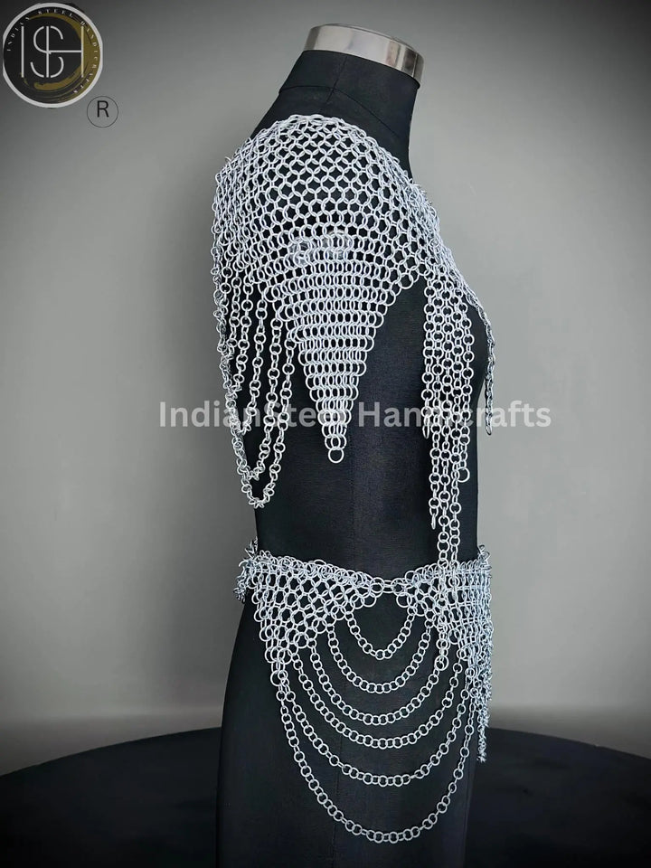 Chainmail Harness, Chainmail Chains Layers top & Skirt, Rings Costume, Wedding Cosplay Costume, Larp , Cosplay, Sca Armor, Gift For Women. ISH Collection