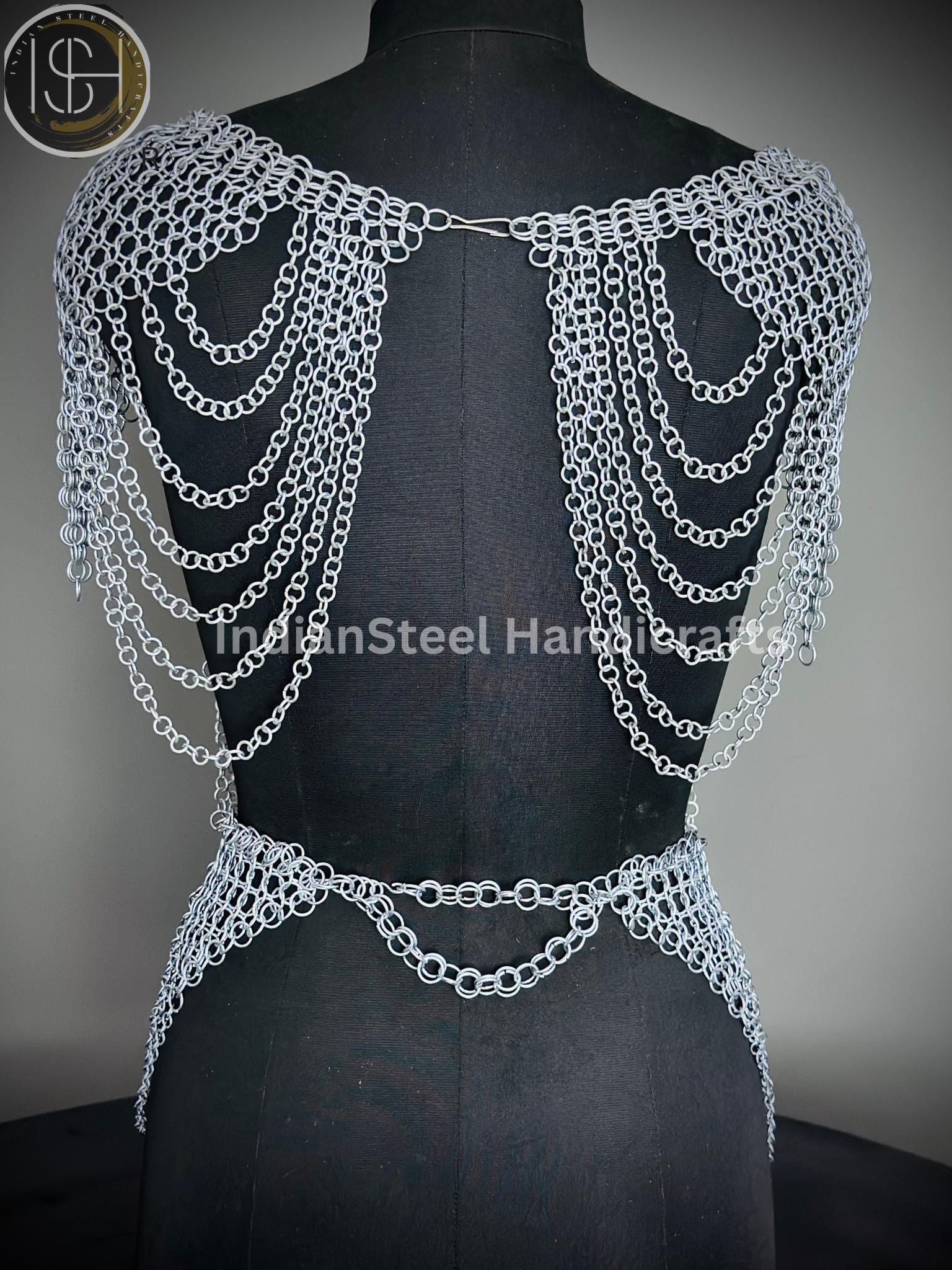 Chainmail Harness, Chainmail Chains Layers top & Skirt, Rings Costume, Wedding Cosplay Costume, Larp , Cosplay, Sca Armor, Gift For Women.